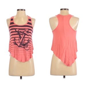 Charlotte Russe Neon Orange Striped Anchor Tank Top (XL)